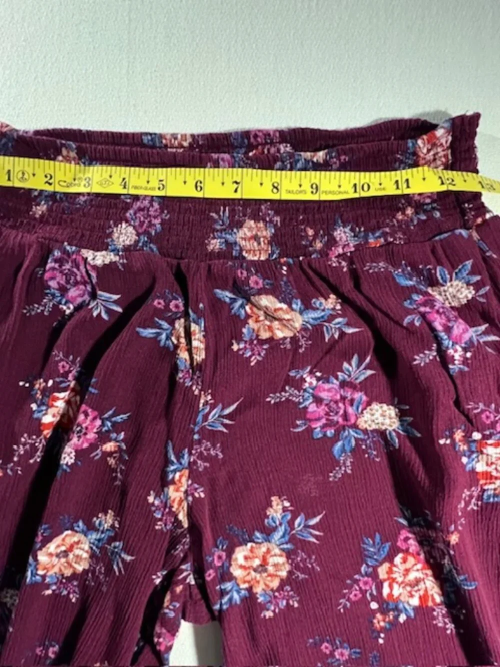 XHILARATION Vibrant floral maroon‎ pants elastic waist lightweight flowy Wide Sm